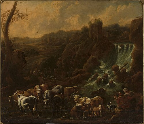 Cattle at the waterfall, , Philipp Peter Roos