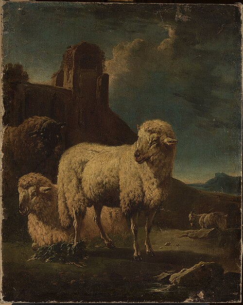 Rams with ruins in the background, , Philipp Peter Roos