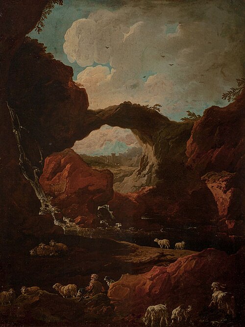 Ravine with a Stream, a Shepherd and His Herd, , Philipp Peter Roos