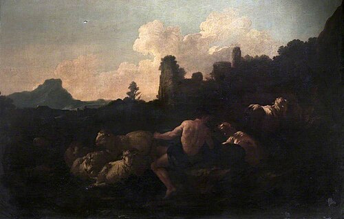 Landscape with Shepherd, Sheep and Dog, , Philipp Peter Roos