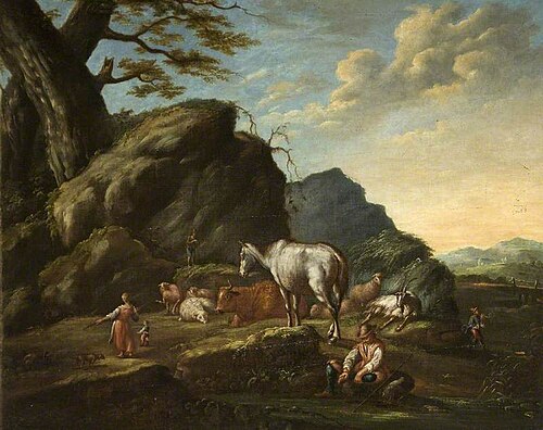 Landscape with Cattle, Goats and Figures, 1695, Philipp Peter Roos