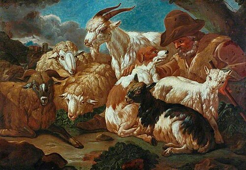 Shepherd with Dog, Goats and Sheep, , Philipp Peter Roos