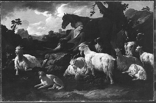 Hirte mit Ziegenherde, Pferd und zwei Hunden, , Philipp Peter Roos