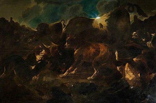 Hounds attacking a Bull, 1699, Philipp Peter Roos