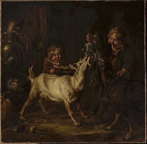 Children feeding goats, , Johann Heinrich Roos