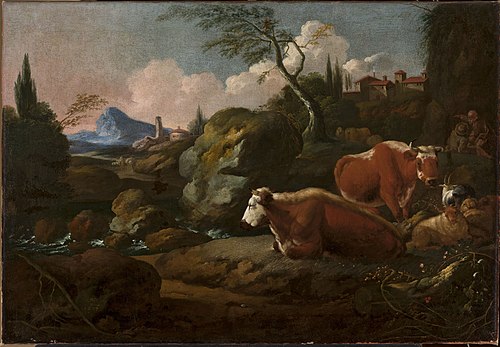 Italian landscape with cows, 1682, Johann Heinrich Roos