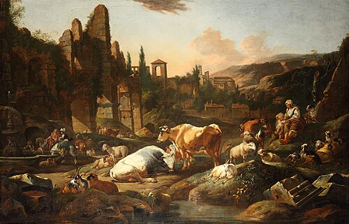 An Italian Landscape with Cattle, 1683, Johann Heinrich Roos