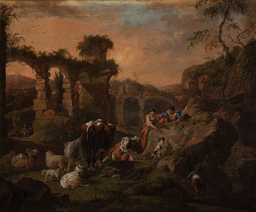 Resting Herd in a Landscape with Ruins, 1681, Johann Heinrich Roos