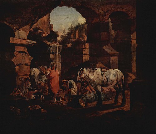 Camp tsigane dans des ruines antiques, 1675, Johann Heinrich Roos