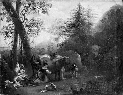 Landscape with Cattle, the Shepherdess Milking the Cow, 1753, Johann Heinrich Roos