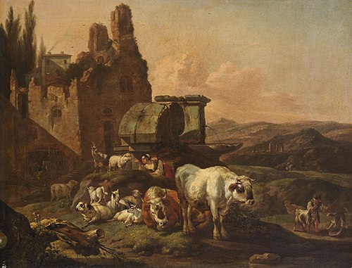 Landschaft mit Tieren an der Tränke, 1682, Johann Heinrich Roos