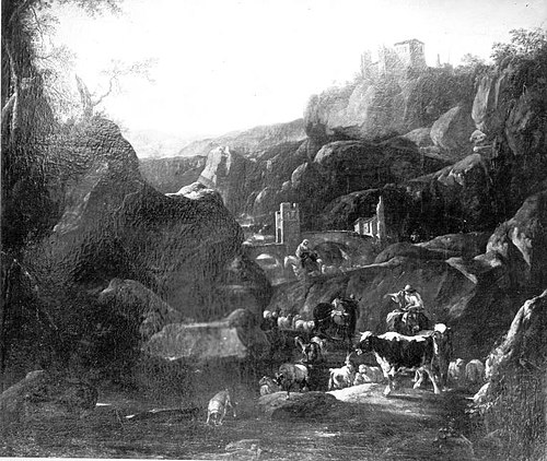 Flusslandschaft mit Viehherde bei Tivoli, 1683, Johann Heinrich Roos