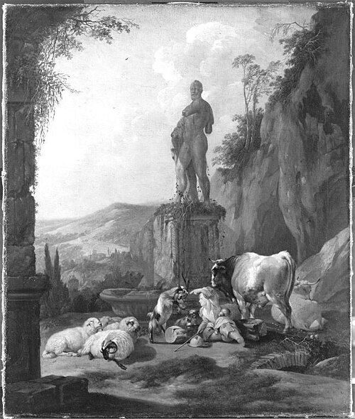 Viehherde vor einer antiken Statue, 1673, Johann Heinrich Roos