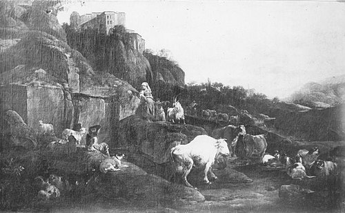 Italienische Ruinenlandschaft mit Vieh, 1658, Johann Heinrich Roos