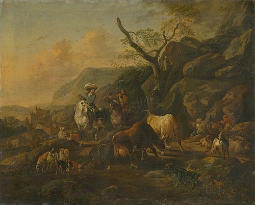 Landscape with Hunters, 1678, Johann Heinrich Roos