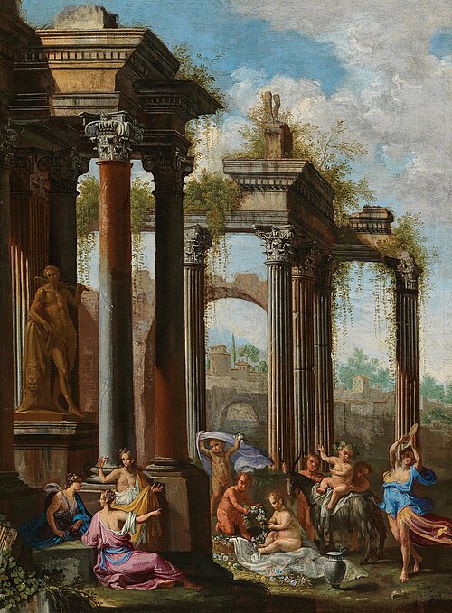 Capricci of ruins with figures: An Allegory of Spring, 1650, Alberto Carlieri
