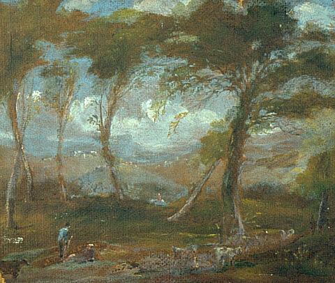 Landscape with trees and a man in a blue shirt, , Albin Martin