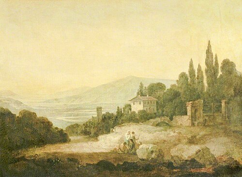 Italian Landscape with a House, Gate, Tower and Distant Hills, 1754, Richard Wilson