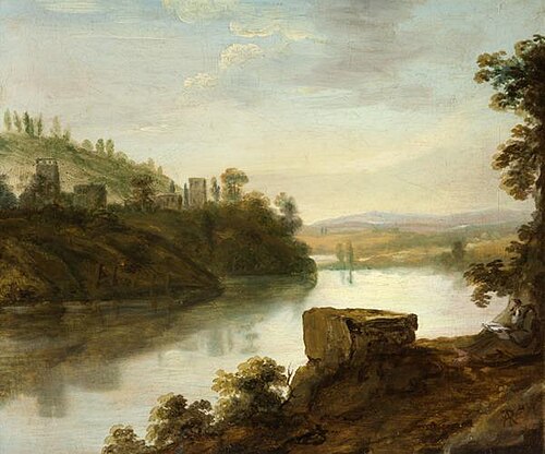 Italian River Landscape with a Hermit, , Alexander Runciman