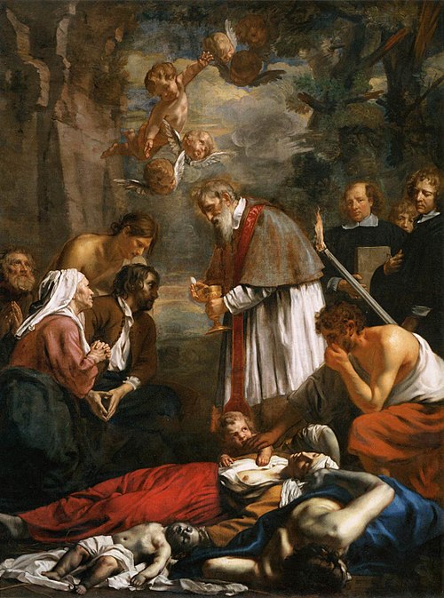Saint Macaire de Gand secourant les pestiférés, 1673, Jacob van Oost le Jeune
