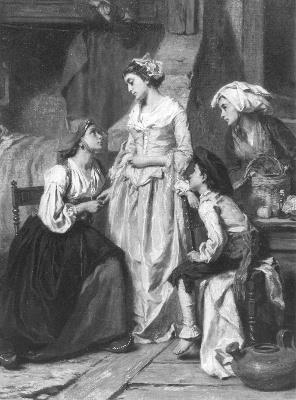Een dame bezoekt een gezin, 1845, Alexandre-Marie Guillemin