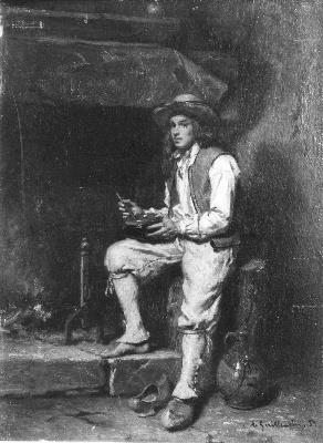 Papeter bij de haard, 1859, Alexandre-Marie Guillemin