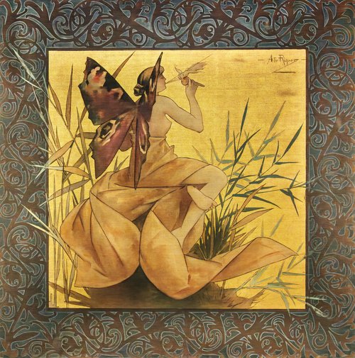 Composition avec nymphe ailée soufflant entre les roseaux, 1887, Alexandre de Riquer i Ynglada