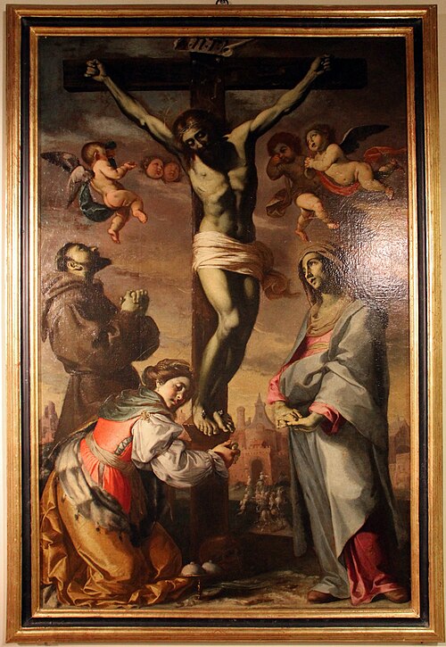 crocifisso con la vergine, s. francesco e s. agata, , Bernardino Mei