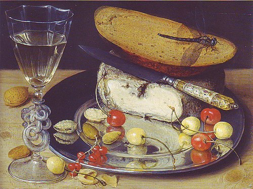 Nature morte au fromage et aux cerises, 1635, Georg Flegel