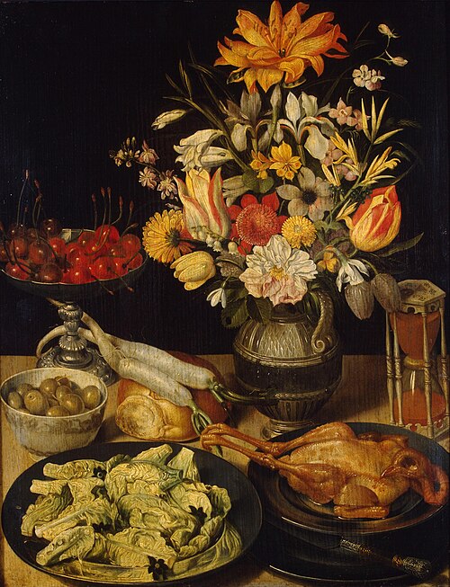Still Life with Flowers and Snacks, 1630, Georg Flegel