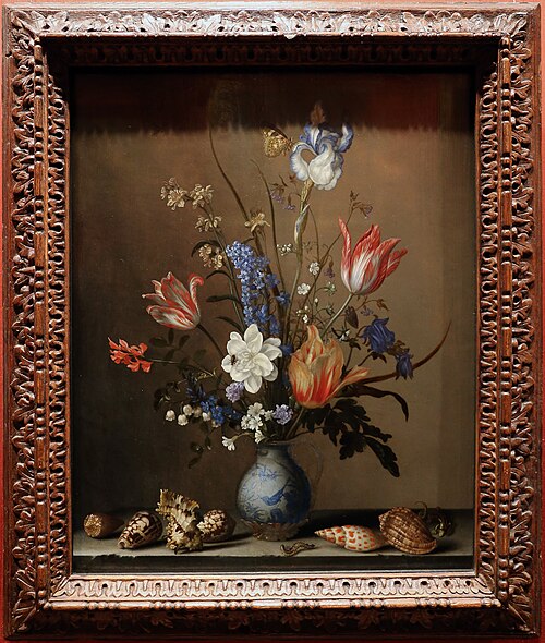 flowers in a wan-li vase, with shells, 1650, Balthasar van der Ast
