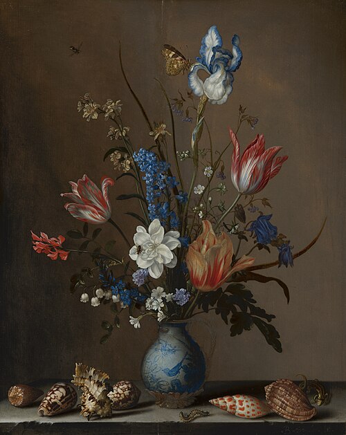 Flowers in a Wan-Li Vase, with Shells, 1645, Balthasar van der Ast