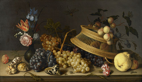 Still Life of Flowers, Fruit, Shells, and Insects, 1629, Balthasar van der Ast