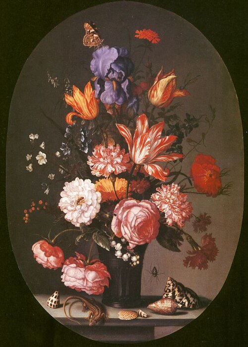 Flowers in a Glass Vase, 1650, Balthasar van der Ast
