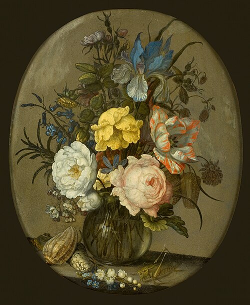 Bloemen in een glazen vaasje, 1636, Balthasar van der Ast