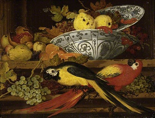 Still-life with fruit and macaws, 1622, Balthasar van der Ast