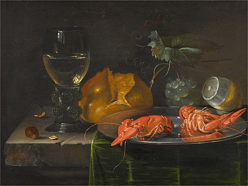 Still Life with a Roemer, a Plate, Two Lobsters and Fruit, , Jacob Marrel