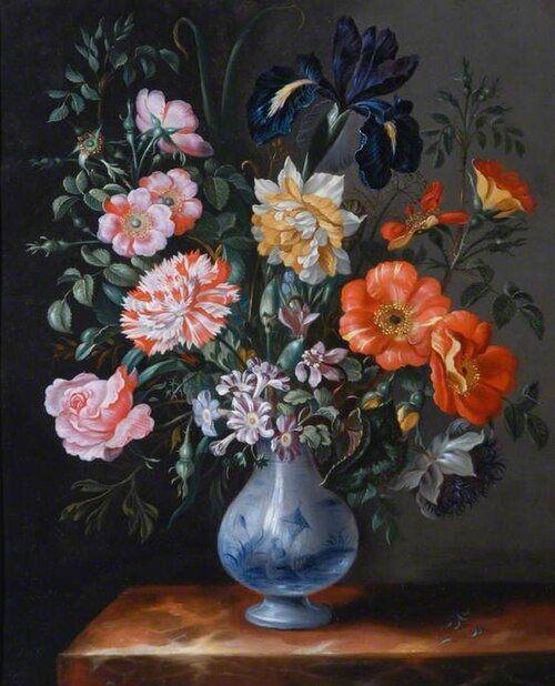 Flowers in a Blue and White Vase, 1680, Jacob Marrel