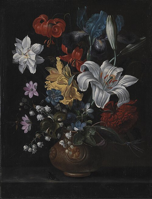 En stentøjskrukke med blomster, 1652, Jacob Marrel
