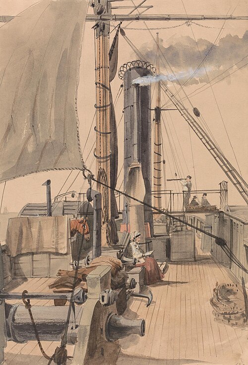 Deck of a Paddle Steamer With a Girl Reading and a Horse Travelling in a Loose-Box, , Allen Edward Everitt