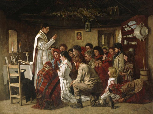 Mass in a Connemara Cabin, 1883, Aloysius O'Kelly