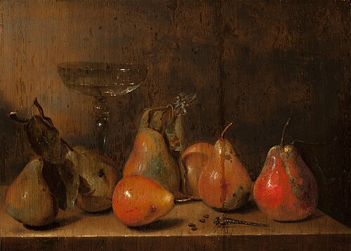 Still life with pears on a plinth, 1660, Jan Jansz van de Velde III