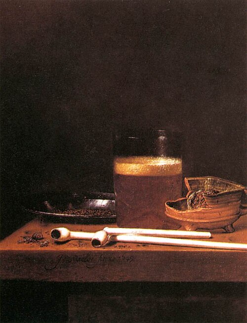 Still Life with a Glass of Beer, a Brazier and Clay Pipes, 1649, Jan Jansz van de Velde III