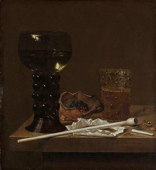 Still life with wineglass, beer glass and pipe, 1658, Jan Jansz van de Velde III