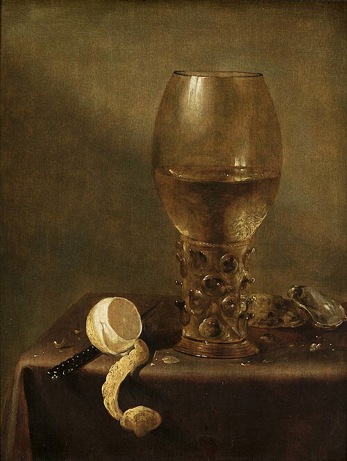 Nature morte avec roemer, citron pelé, les moules et les noix., 1700, Jan Jansz van de Velde III