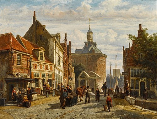 The Zuiderspui with the Drommedaris, Enkhuizen, , Cornelis Springer