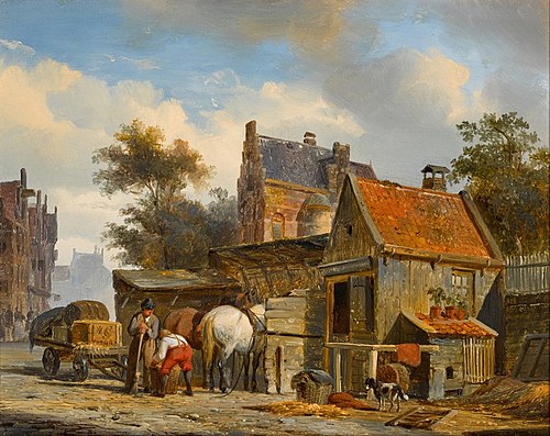 A Street Scene with a Blacksmith at Work, , Cornelis Springer