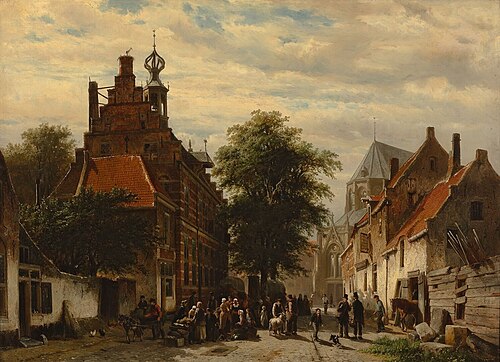 Stadhuis en markt te Naarden, 1864, Cornelis Springer
