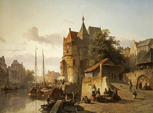Fortified Buildings on the Banks of a Canal, 1845, Cornelis Springer