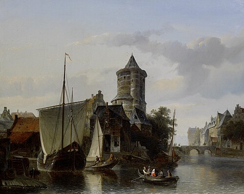 Continental harbour scene, , Cornelis Springer